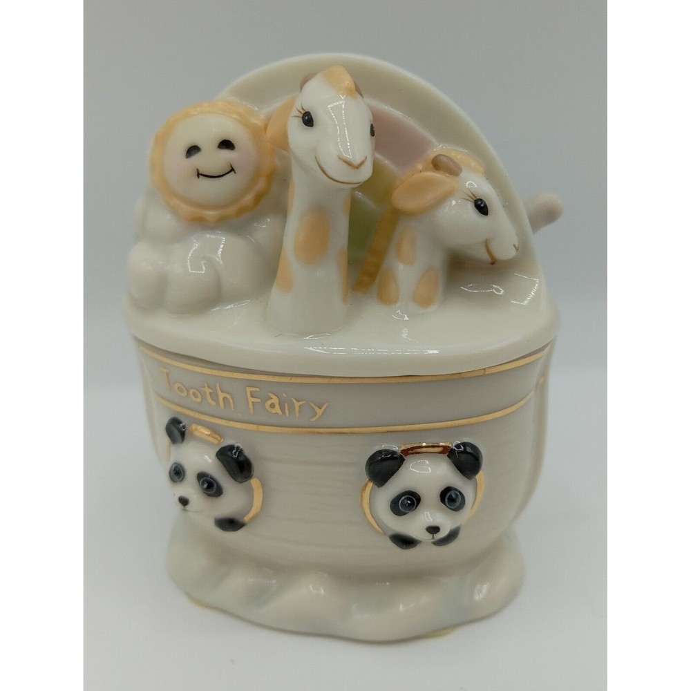 Lenox Noah's Ark Tooth Fairy Ceramic Box Giraffes Bunnies Elephants Pandas